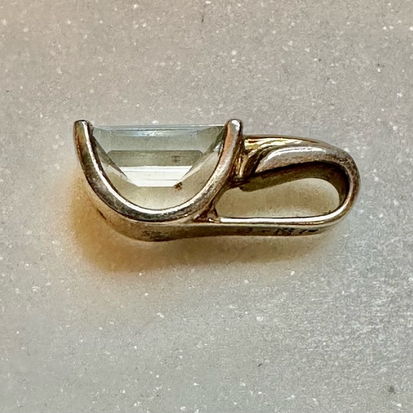 Aquamarine baguette necklace charm 925 silver and 18K gold vintage - Picture 4 of 5